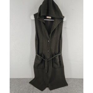 Olive Green Hooded Longline Knit Vest Belted Cargo Pocket Womens One Size